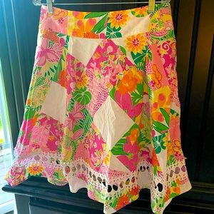 Lilly Pulitzer Harley Punchbowl Patch A-line cotton lined skirt size 10